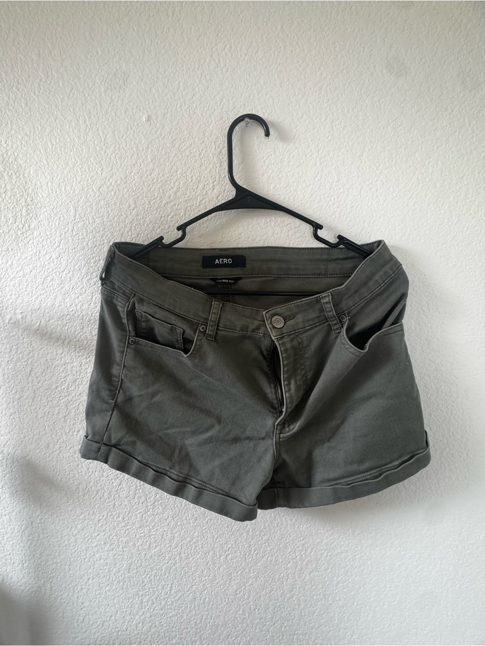 Aero Olive Green Women's Cotton Blend High Rise Midi Shorts